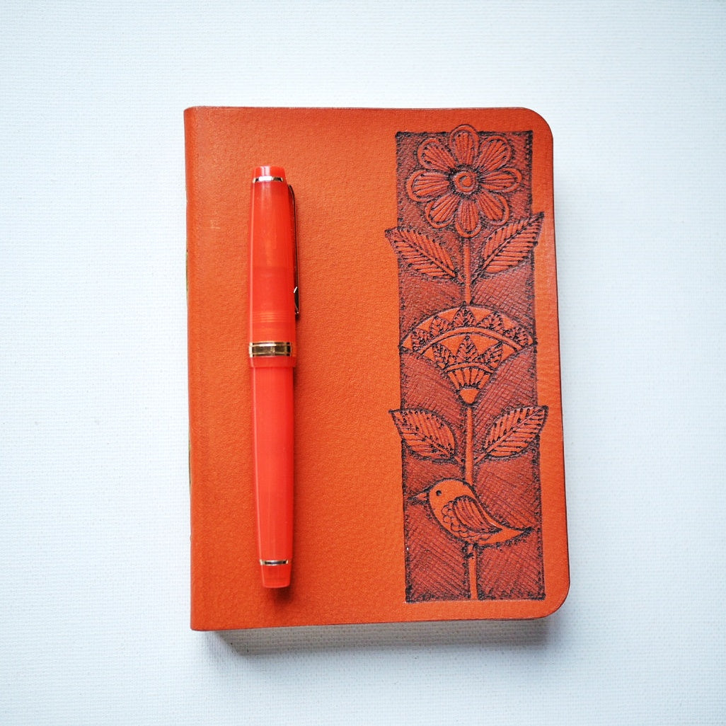 Flora Handbound Leather Journal – Handmade, Pyrographed Cover