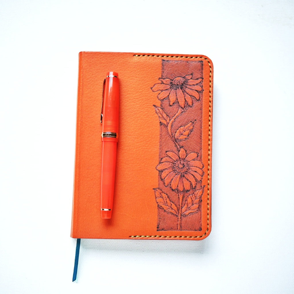 Flora Refillable Leather Journal Cover – Hand-Pyrographed, Insert Included