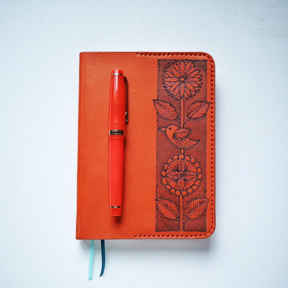 Flora Refillable Leather Journal Cover – Hand-Pyrographed, Insert Included