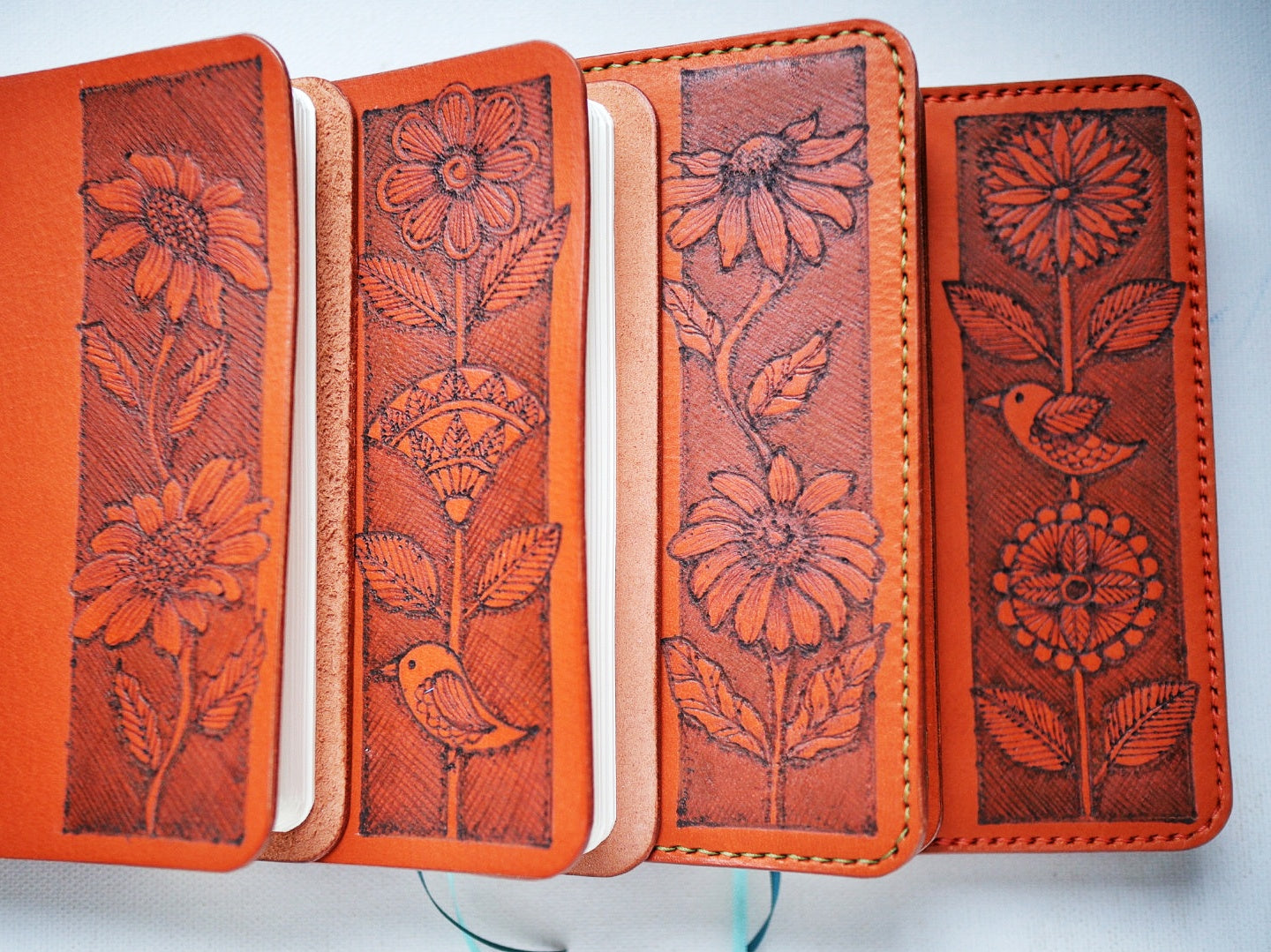 Flora Refillable Leather Journal Cover – Hand-Pyrographed, Insert Included