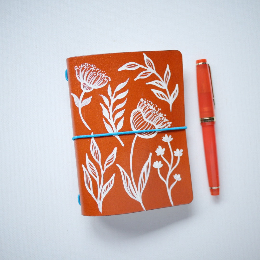 Travelers Notebook Passport Size Leather Cover – Handpainted, Includes Free Insert