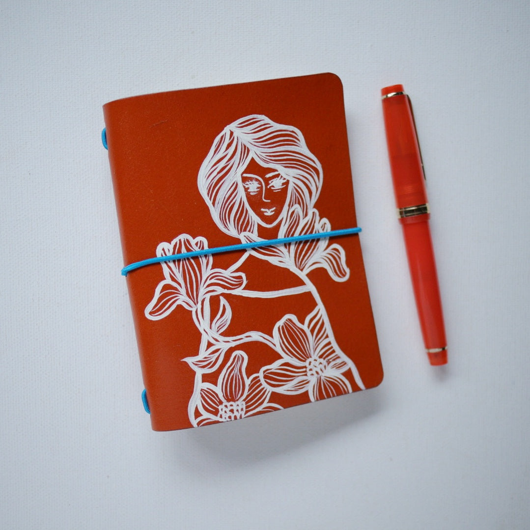 Travelers Notebook Passport Size Leather Cover – Handpainted, Includes Free Insert