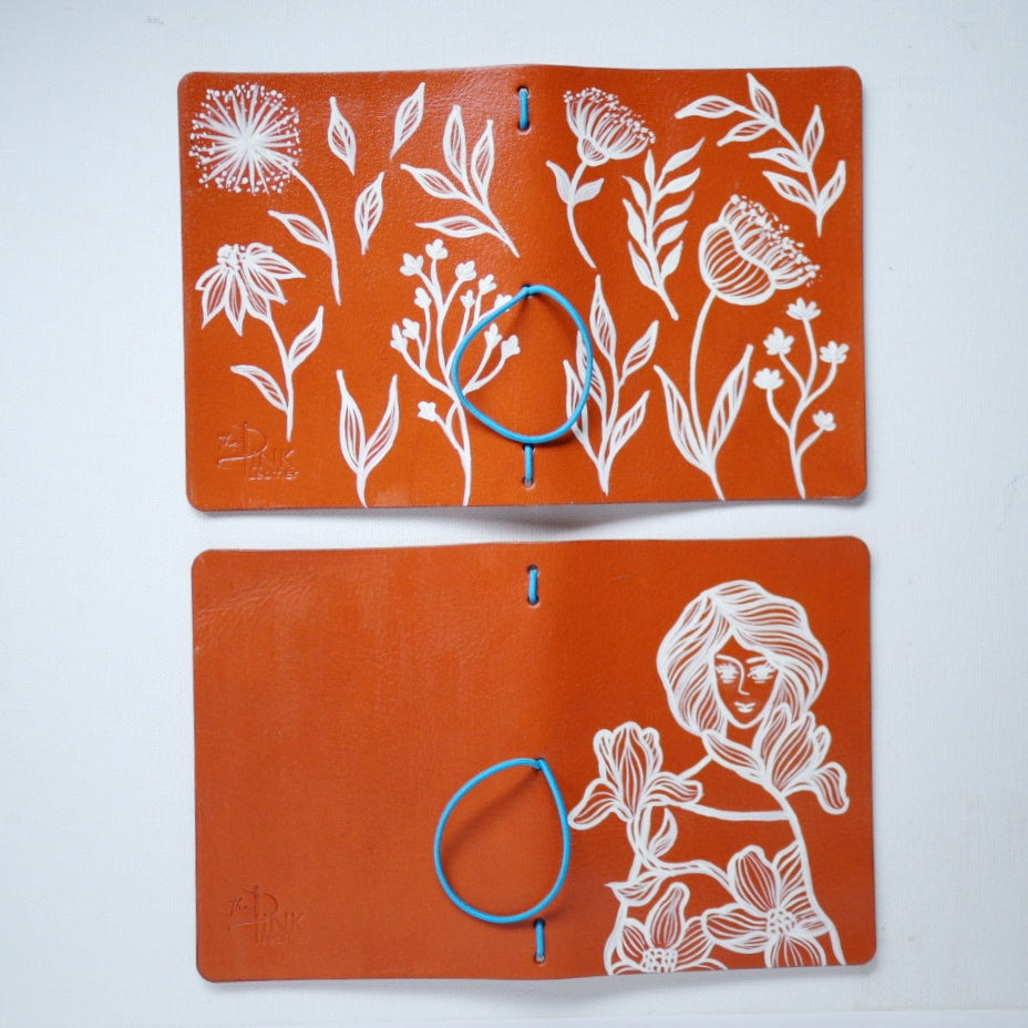 Travelers Notebook Passport Size Leather Cover – Handpainted, Includes Free Insert