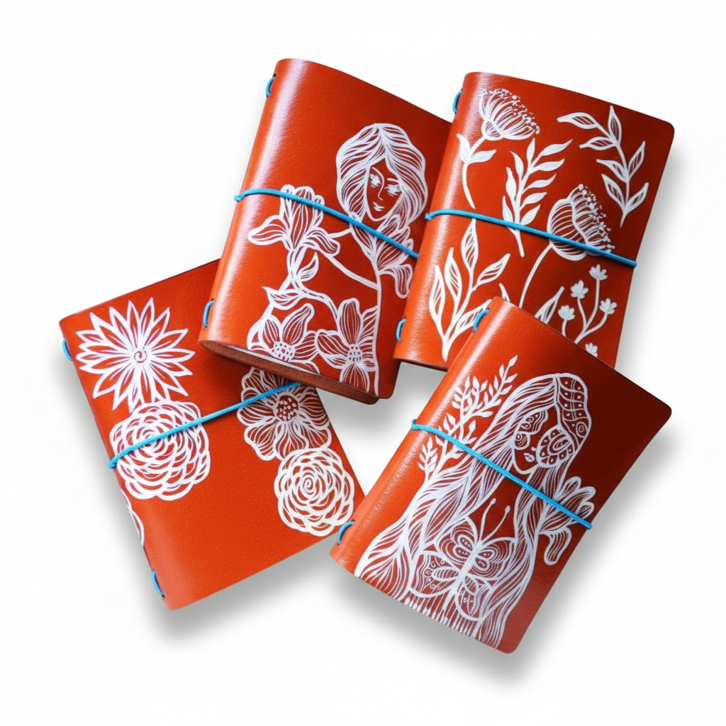 Travelers Notebook Passport Size Leather Cover – Handpainted, Includes Free Insert